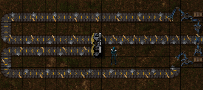A splitter with a balanced feed of 2 item types.