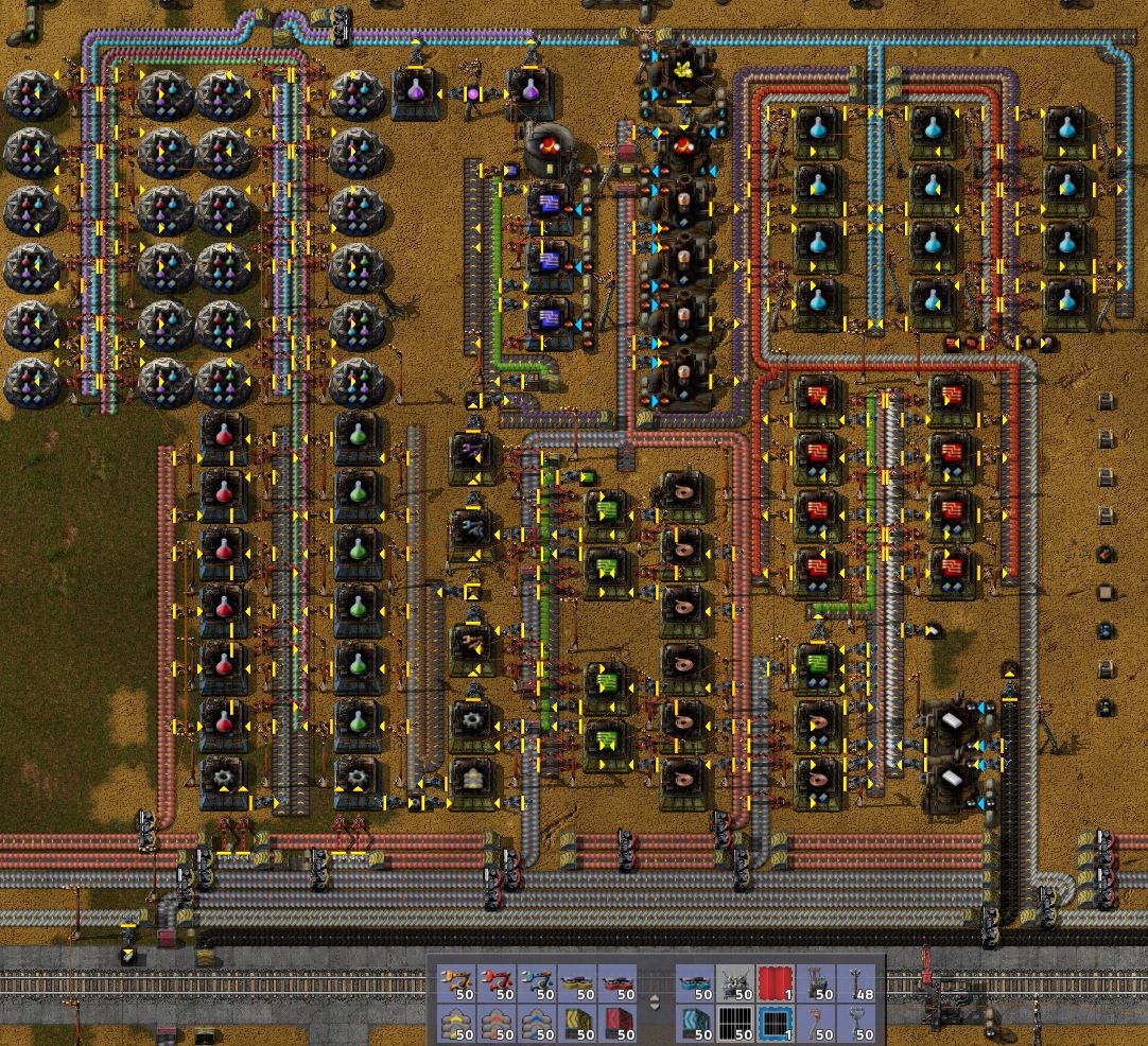 Based on similar designs in this forum.  I added some blue circuits to make my power armor before the rocket control unit facility was up and running.