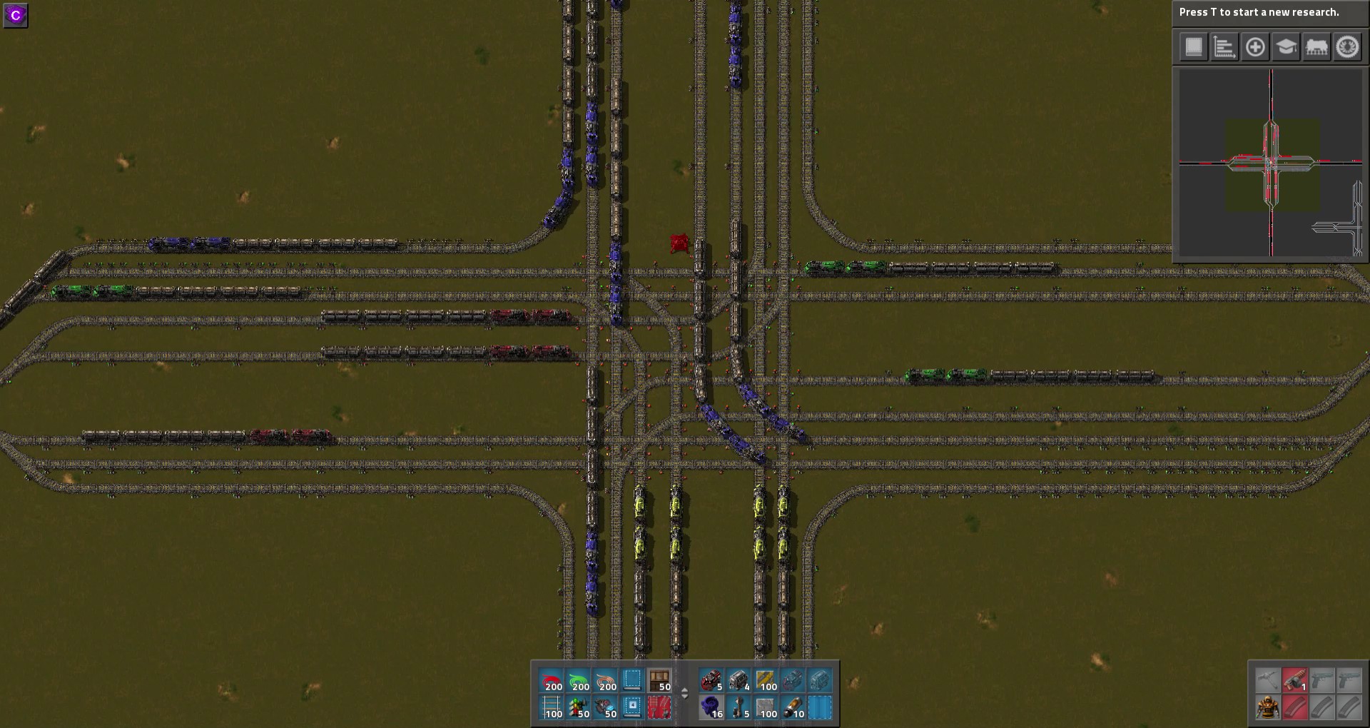 Here is my take on it, Letting as many trains as possible pass the intersection per round, buffering up all the directions. No unnecessary crossings, no U-turns.