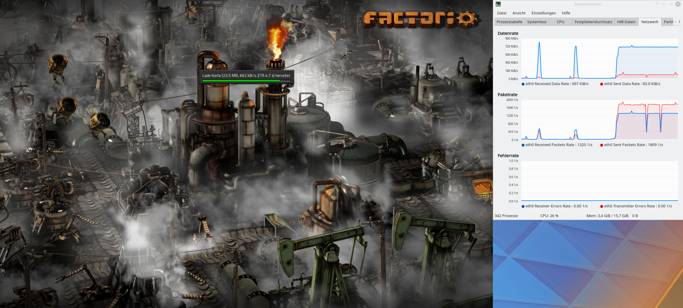 Data and packet rate during factorio map download.
