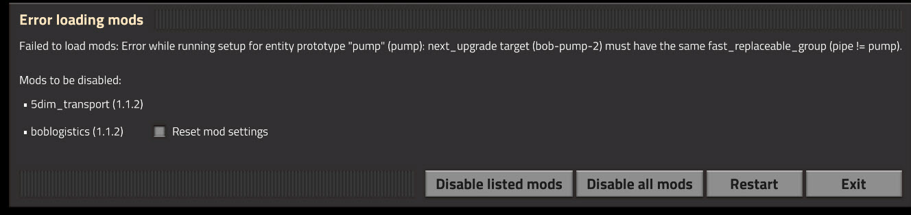 Error loading mods dialog